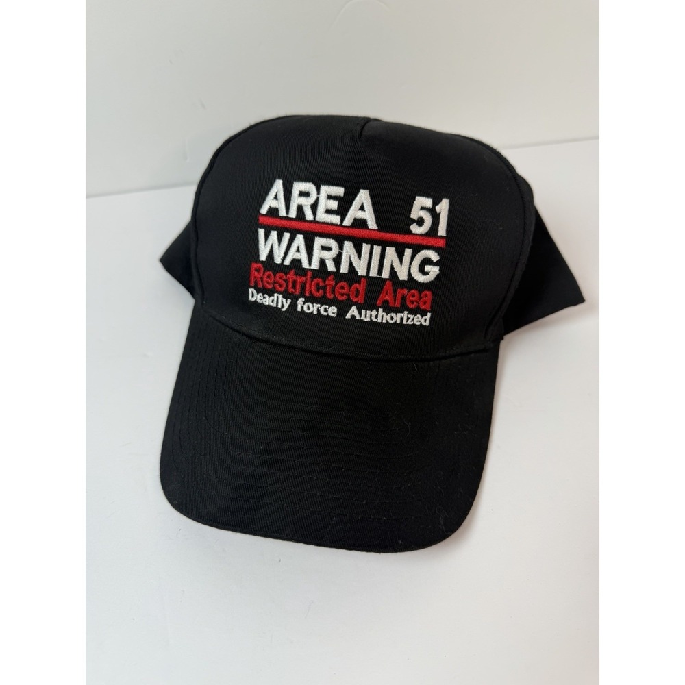 AREA 51 SnapBack Hat Warning Restricted Area Adjustable Black Vintage Nevada
